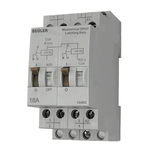 Relay, Mechanical Latching, DPDT, 15 A, Dim 2x2x2"