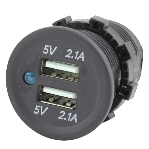 USB Charging Dual Ports, Round,A = 5 VDC @ 2.1A &                         A = 5 VDC @ 2.1A